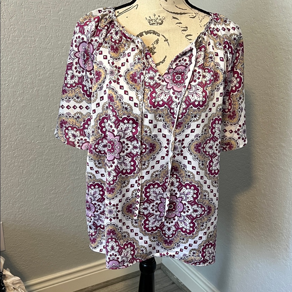 Ann Taylor Purple and White Floral Blouse